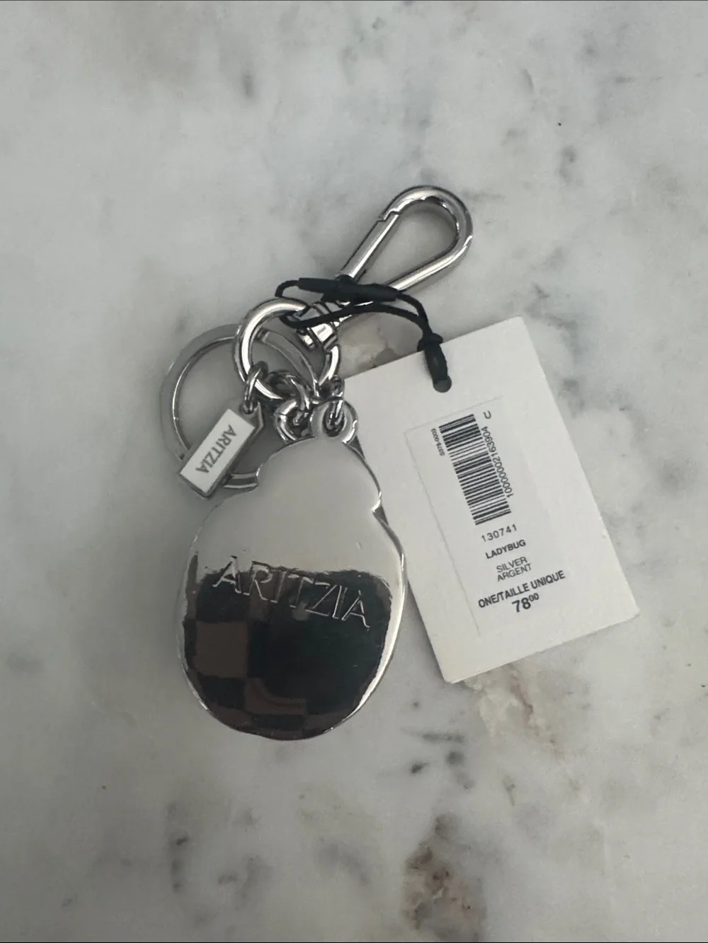 Aritzia Silver Metallic Ladybug Key & Card Holder Charm